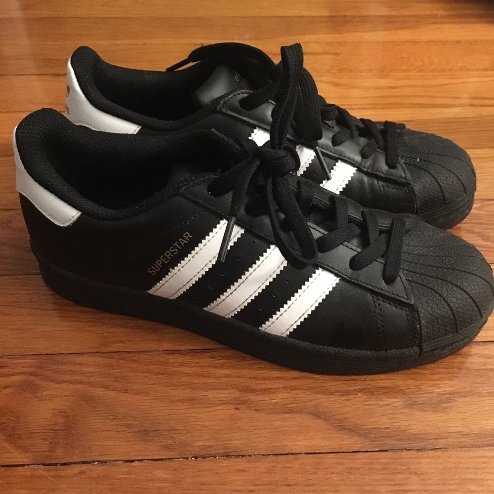 Size 6 Black + White Adidas Superstars